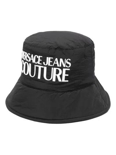 Versace Jeans Couture Padded Logo-print Bucket Hat In Black