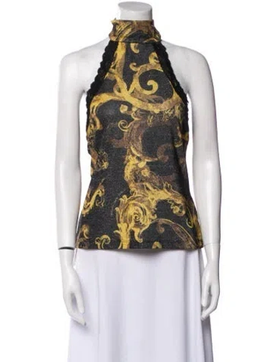 Pre-owned Versace Jeans Couture Paisley Print Mock Neck Polo In Multi