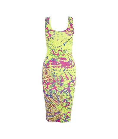 Versace Jeans Couture Pattern-printed Sleeveless Stretched Dress In Acid