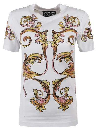 Versace Jeans Couture Pattern Printed Slim T-shirt In White Gold