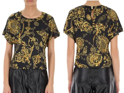 Pre-owned Versace Jeans Couture Patterned Baroque Top Blouse Shirt Iconic Hot L In Black