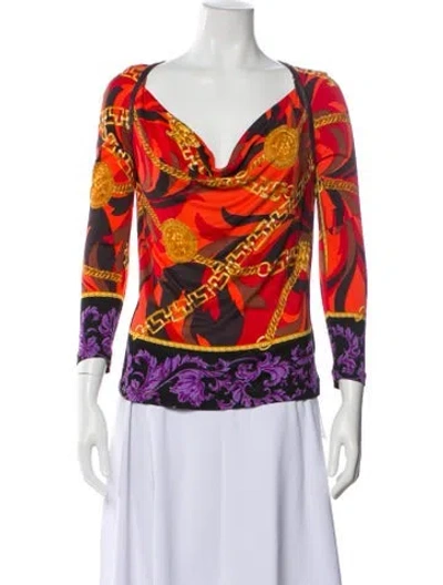 Pre-owned Versace Jeans Couture Patterned Cowl Neck Top In Blue