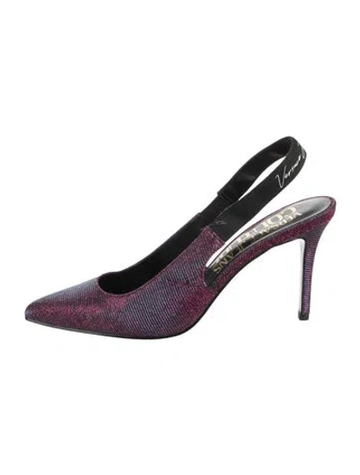 Pre-owned Versace Jeans Couture Patterned Glitter Accents Slingback Pumps In Purple