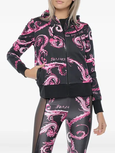 Versace Jeans Couture Patterned Hooded Jacket In Black