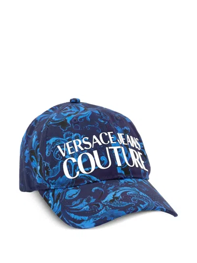 Versace Jeans Couture Patterned Logo-embroidery Baseball Cap In Blue