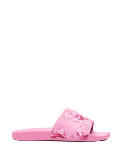 Versace Jeans Couture Patterned Slides In Pink