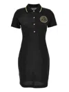 Versace Jeans Couture Embroidered-logo Polo Mini Dress In Black Gold