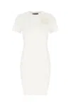 Versace Jeans Couture White V-emblem Logo T-shirt Minidress In White Gold