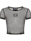 Versace Jeans Couture Logo-patch Mesh Top In Black