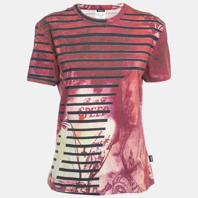 Pre-owned Versace Jeans Couture Pink All-over Print Stretch Cotton Short Sleeve T-shirt L