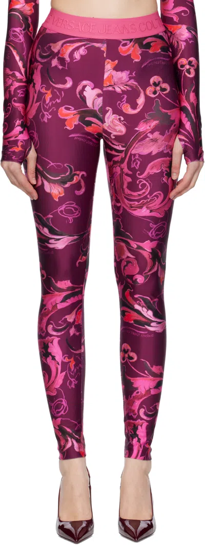 Versace Jeans Couture Pink & Purple Lycra Barocco Leggings