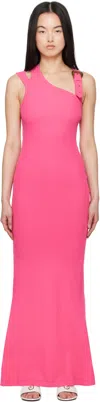 Versace Jeans Couture Pink Baroque Buckle Maxi Dress In E494 Flamingo
