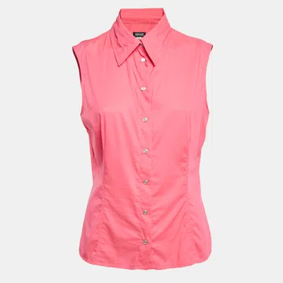 Pre-owned Versace Jeans Couture Pink Embellished Cotton Blend Sleeveless Top M