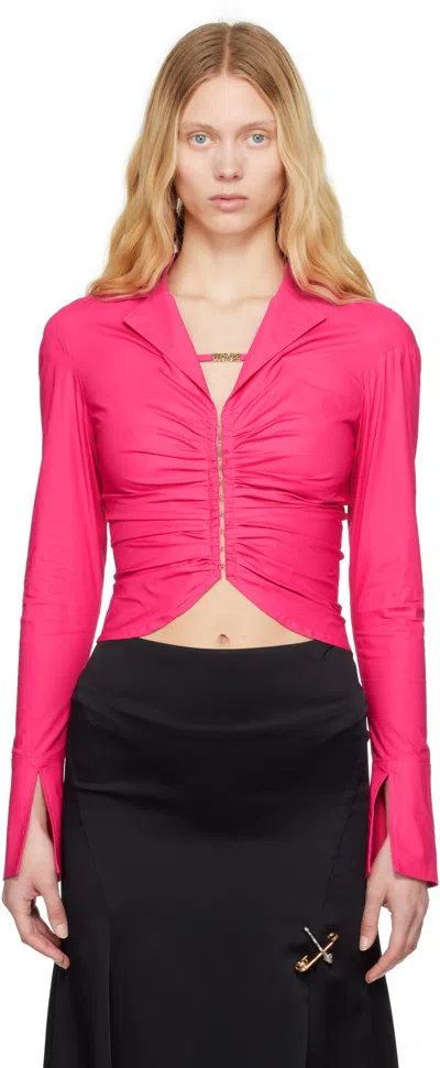 Versace Jeans Couture Pink Institutional Logo Ruched Shirt In E494 Flamingo