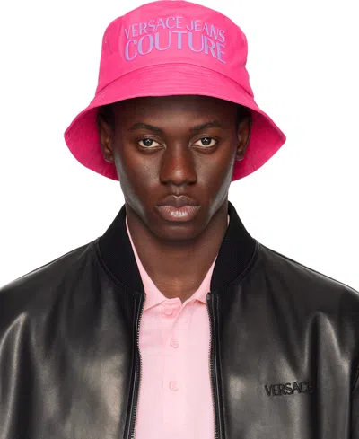 Versace Jeans Couture Pink Logo Bucket Hat In E401 Fuxia