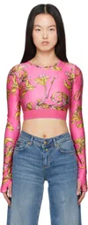 Versace Jeans Couture Outline Barocco Crop Top In E494 Flamingo