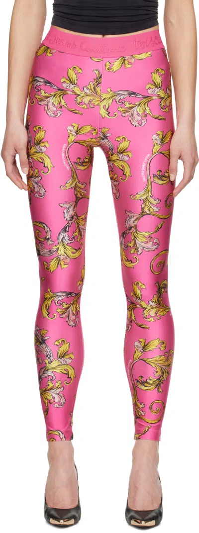 Versace Jeans Couture Pink Outline Barocco Leggings In E494 Flamingo