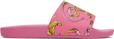 VERSACE JEANS COUTURE PINK OUTLINE BAROCCO POOL SLIDES