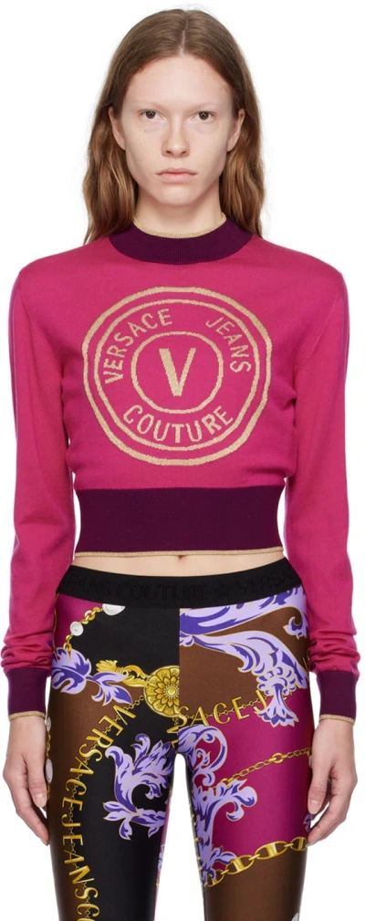 Versace Jeans Couture Pink V-emblem Sweater In E455 Fuxia