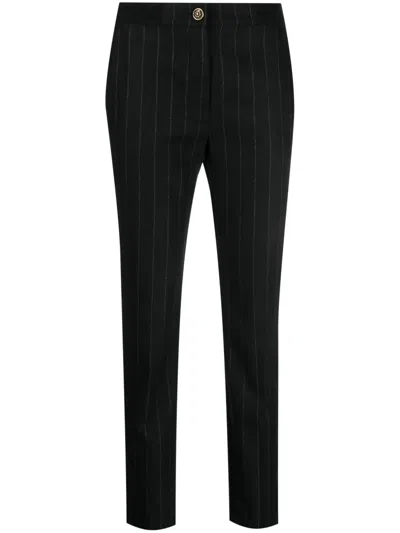 Versace Jeans Couture Pinstripe-pattern Slim-cut Trousers In Black