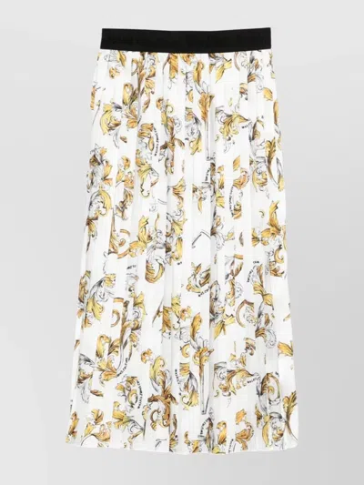 Versace Jeans Couture Pleated Floral Print High-rise Skirt In White