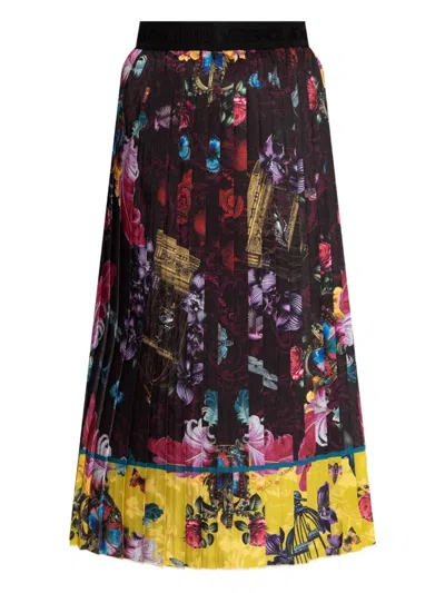Versace Jeans Couture Pleated Floral-print Midi Skirt In Brown