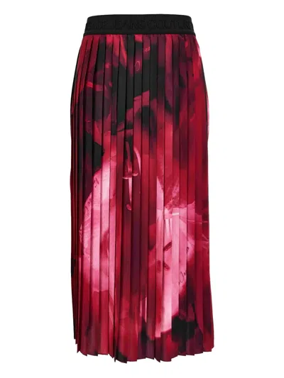 Versace Jeans Couture Pleated Rose-print Skirt In Pink