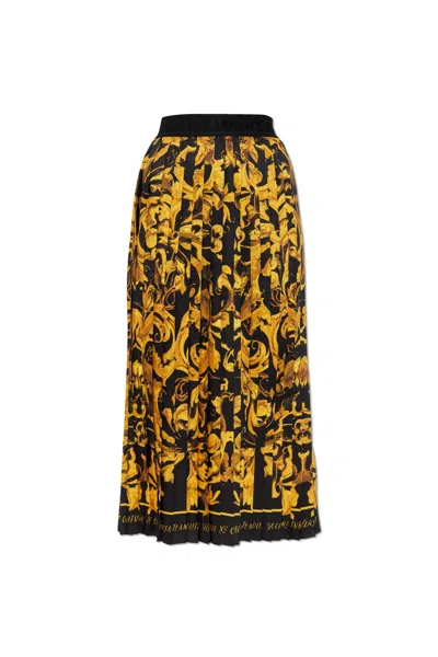 Versace Jeans Couture Pleated Skirt With Barocco Print In Yellow