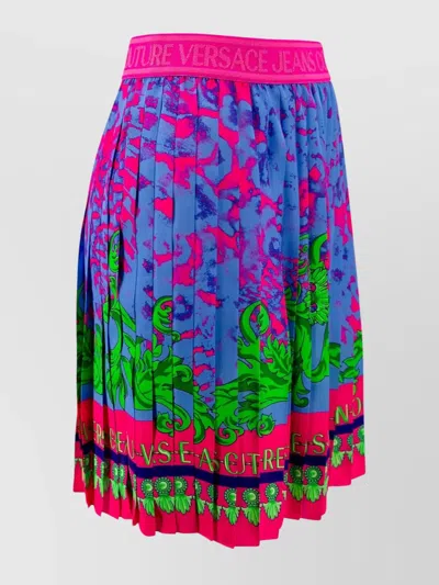 Versace Jeans Couture Pleated Skirt With Graphic Print And Contrast Hem In Multi