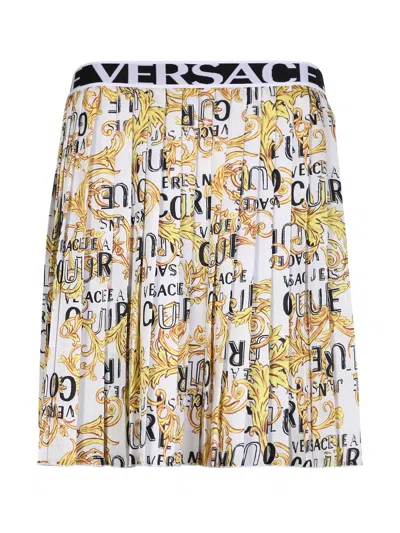 Versace Jeans Couture Pleated Twill Skirt With Bold Print In Multi