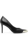 Versace Jeans Couture Elegant Black Pumps With Iconic Gold Accent And Luxurious Leather Finish In Black
