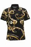 Versace Jeans Couture Barocco-print Cotton Polo Top In Black