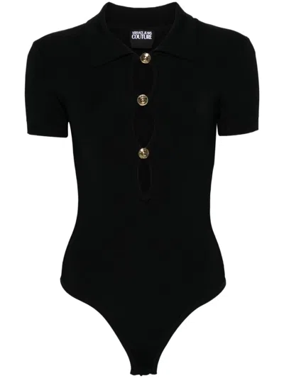 Versace Jeans Couture Polo-collar Knitted Bodysuit In Black