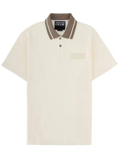 Versace Jeans Couture Contrast Collar Polo Shirt In Neutral