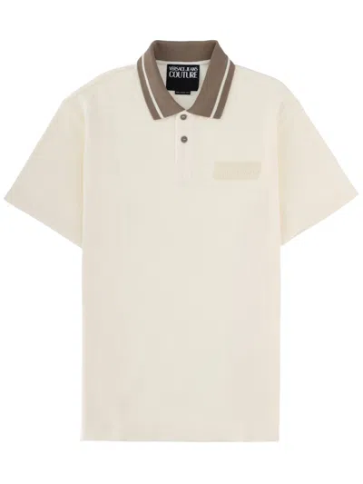 Versace Jeans Couture Polo Shirt Logo Patch Contrasting Collar In Neutral