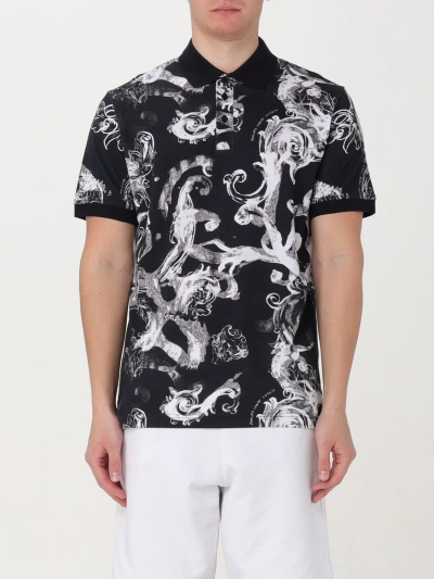 Versace Jeans Couture Watercolour Baroque-pattern Polo Shirt In Black 1