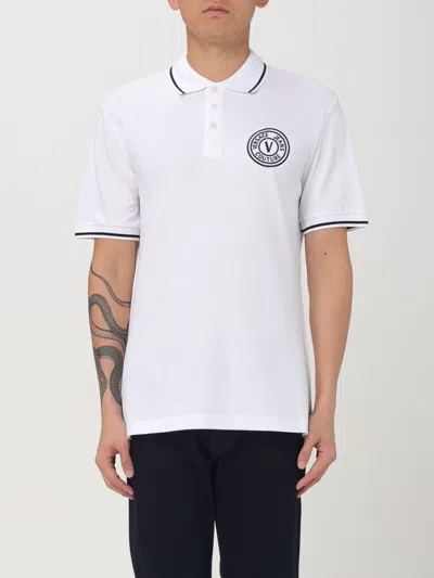Versace Jeans Couture White Embroidered Polo In Weiss