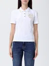 Versace Jeans Couture Woman Polo Shirt White Size L Cotton, Polyester, Elastane, Metallized Polyamid