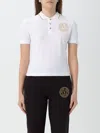 Versace Jeans Couture Woman Polo Shirt White Size S Cotton, Polyester, Elastane, Metallic Fiber In Weiss