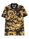Versace Jeans Couture Baroque-inspired Black And Gold Polo Shirt In Yellow