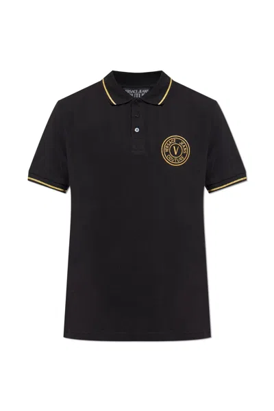 Versace Jeans Couture Polo With Embroidered Logo In Black