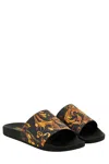 Versace Jeans Couture Baroque-print Slides In Black