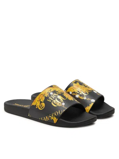 Versace Jeans Couture Pool Slides In Black