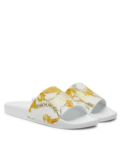 Versace Jeans Couture Slide Sandal With Logo In White
