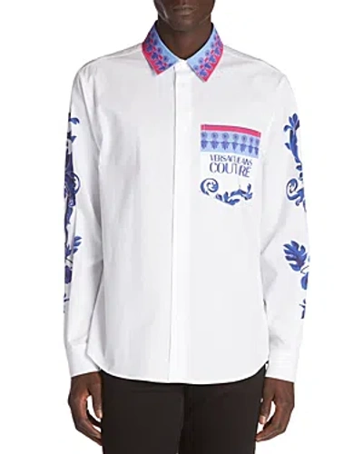 Versace Jeans Couture Pop Panel Baroque Lo Cotton Regular Fit Button Down Shirt In White