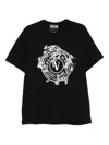 Versace Jeans Couture Short-sleeve Cotton T-shirt With Ornamental Logo Detail In Black