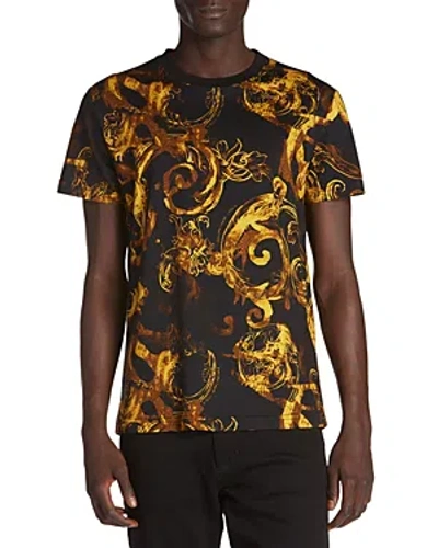 Versace Jeans Couture Pr Watercolor B Cotton Jersey Graphic Tee In Black/gold