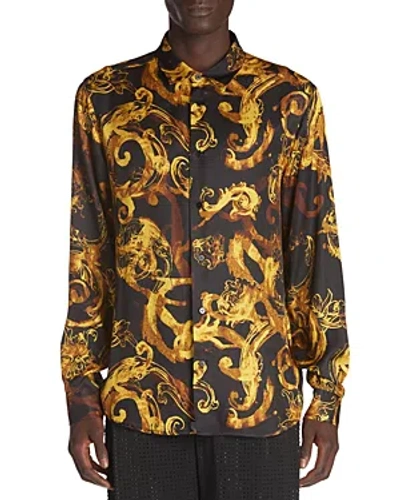 Versace Jeans Couture Pr Watercolor Twill Regular Fit Button Down Shirt In Black/gold