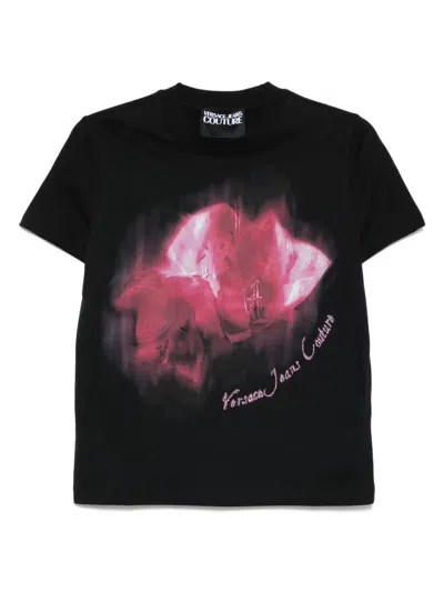 Versace Jeans Couture Print Cotton T-shirt In Black
