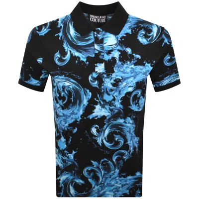 Versace Jeans Couture Print Polo T Shirt Black In Blue